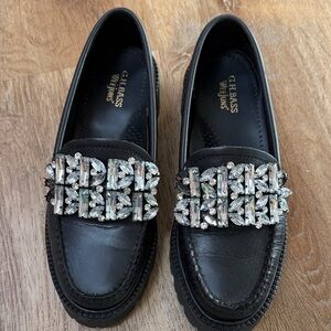 G.H. Bass & Co. Black Loafers with Crystal Buckle
